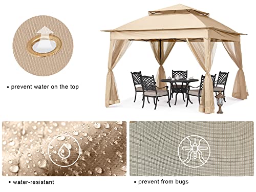Image of MASTERCANOPY 11x11 ft Pop Up Gazebo with Netting Screen Walls, Khaki