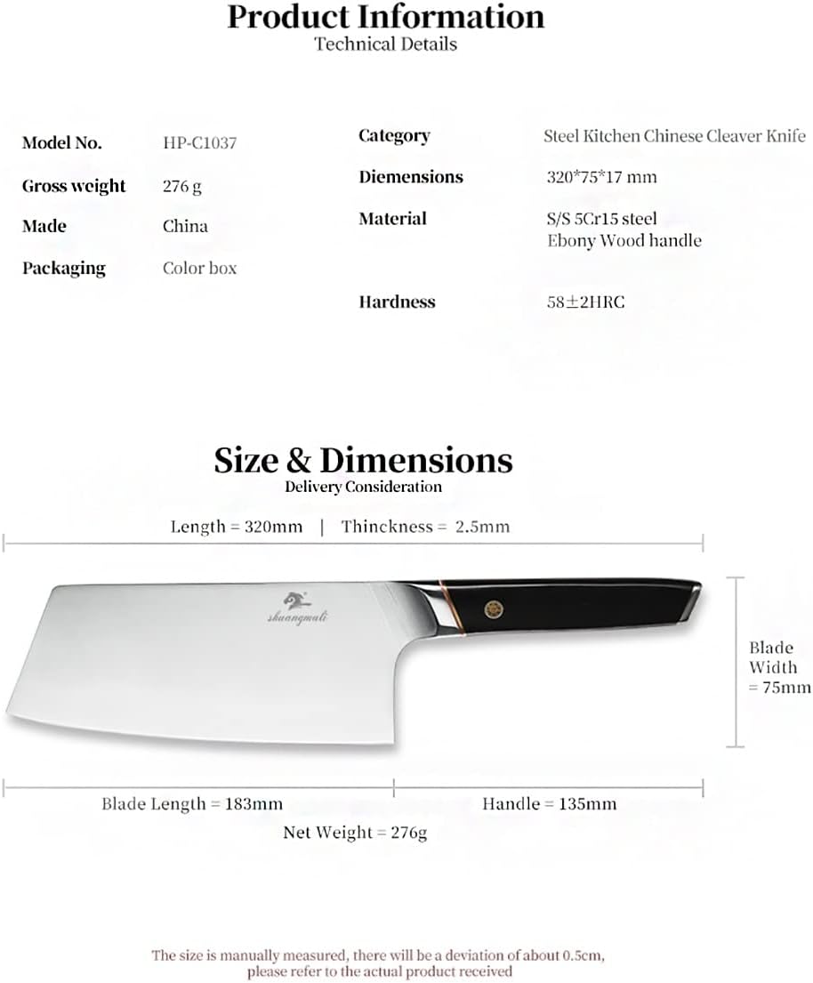 DAXXIN Meat Cleaver,Cleaver Knife, 7 Inch Chinese Chef Knife 5Cr15 Carbon Steel Cleaver Vegetable Chef Knives Slicing Meat Home Cooking Utility Chinese Chef Knives