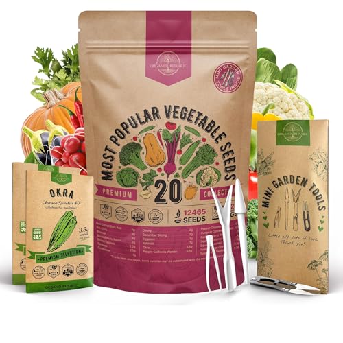 20 Vegetable Seeds Variety Pack - 12,465+ Non-GMO Heirloom Seeds for Planting Vegetables and Fruits in Individual Seed Packets, Home Garden Seed for Hydroponic, Indoor and Outdoors Gardening