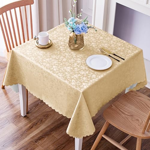 Image of Smiry Square Table Cloth, Waterproof Heavy Duty Vinyl Tablecloths, Wipeable Washable Table Cover for Kitchen and Dining Room (Champagne, 54 inch X 54 inch)
