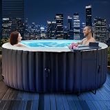 Whirlpool Outdoor Aufblasbar mit Licht 2-4 Personen 180x180x63.5cm Hot Tub Mit LuftdüSen, Isoliertem Deckel, Matte Und Heizungspumpe In-Outdoor SPA Pool Kreisen (4-Personen-Rund mit Licht)