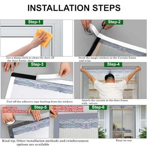 Image of The Furnishing Tree Strong Magnetic Mosquito Net Door Curtain | Automatic Self Closing | Designer Lace at the top with Breathable Fly Protection for Main Door, Balcony, Kitchen & Bedroom, 210x100 CM.