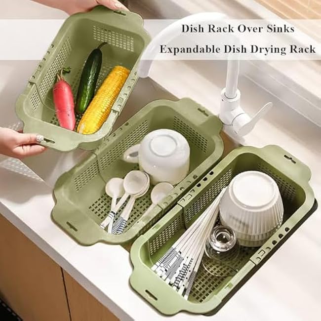 Dish Drying Rack for Kitchen Counter, Retractable Draining Basket in Sink Dish Drainers, Multipurpose Dish Dryer Rack for Inside Sink, Over The Sink Dish Racks for Cleaning & Draining the Water