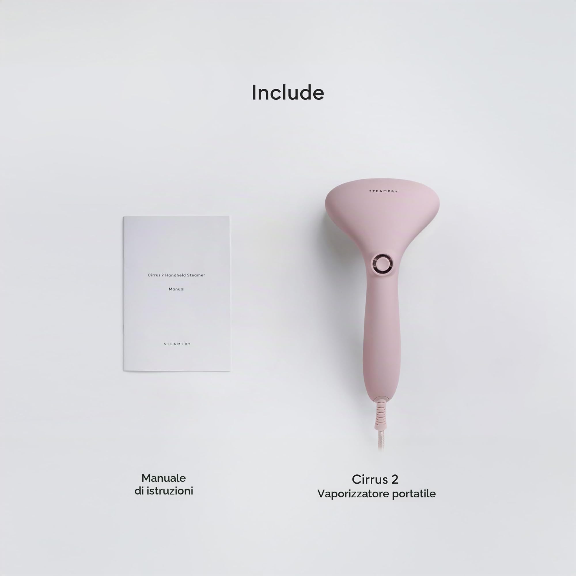 Steamery Ferro da stiro a vapore portatile Cirrus 2, 1500 W, emissione di vapore di 15 g/min, risultati senza grinze, riscaldamento in 20 secondi, portatile, ergonomico, design scandinavo, Rosa