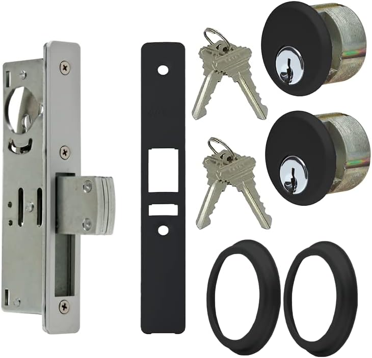 Kit de perno de bloqueo de mortaja para puerta de tienda y cilindro de doble llave en acabado duronótico  Cerradura estilo Adams Rite de alta