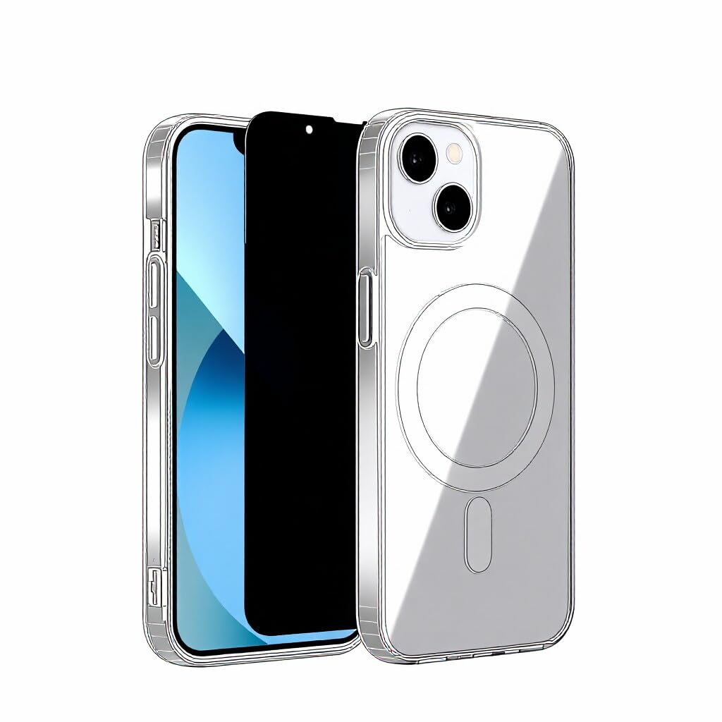 Photo 1 of 2 in 1 Magnetic Case for iPhone 13/ iPhone 14 Case ?Compatible with MagSafe??with1 Privacy Screen Protector? Not-Yellowing Military-Grade Protection Slim Phone Case for 13 Cover, Clear, 6.1"