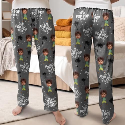 Custom Photo Best Dad Grandpa Ever Personalized Pajama Pants, Personalized Pajamas Pants with Photo for Men Women, Mens Lounge Sleep Bottoms Funny Pj Pants, Christmas Gifts for Dad Mom3
