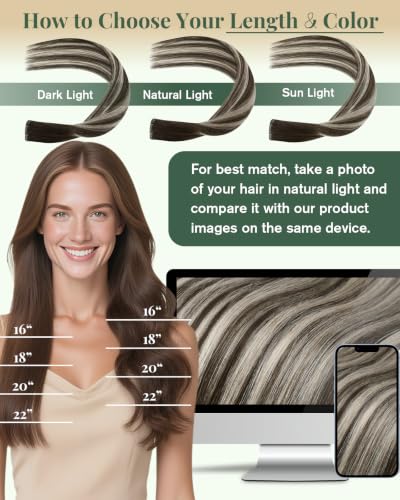 Image of Ugeat 24 Inch Genius Weft Hair Extensions Brown Balayage 80G #4 /18 /4 | Genius Weft Human Hair Extensions, Dark Brown Mix Ash Brown Balayage, Real Human Hair, Natural Looking