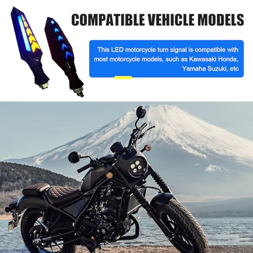 yorpyep 4 PCS Motorcycle Turn Signal Lights, Arrow-shaped Dual Sided Flowing Blinker, Waterproof Anti-vibration Dynamic Daytime Running Indicator, 12V Cool Tuning Part for Motorcycle (Blue & Yellow) - Thumbnail 4
