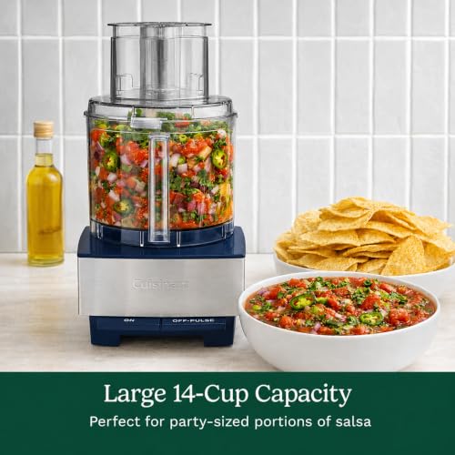 Image of Cuisinart Food Processor 14-Cup Vegetable Chopper for Mincing, Dicing, Shredding, Puree & Kneading Dough, Navy Stainless Steel, DFP-14BCNYCB