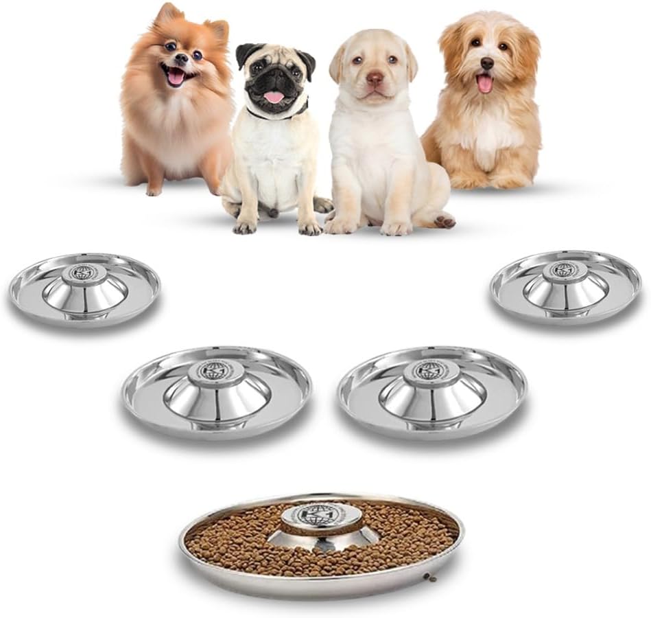 King International Stainless Steel Dog Bowl Puppy Litter Food Feeding Weaning for Puppy Food| Puppy Supplies| Stainless Dog Food Bowls| for Large Dogs, Pets Feeder Bowl (Steel, 5 Pcs)