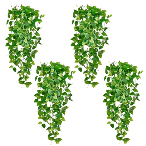 Fake Hanging Plants Vines(4pcs)for Room Decor, Artificial Ivy Greenery Garlands for Home Bedroom Living Aesthetic Kitchen Office Wall Patio Bookshelf,Indoor,Outdoor Farmhouse Decorations(No Basket)