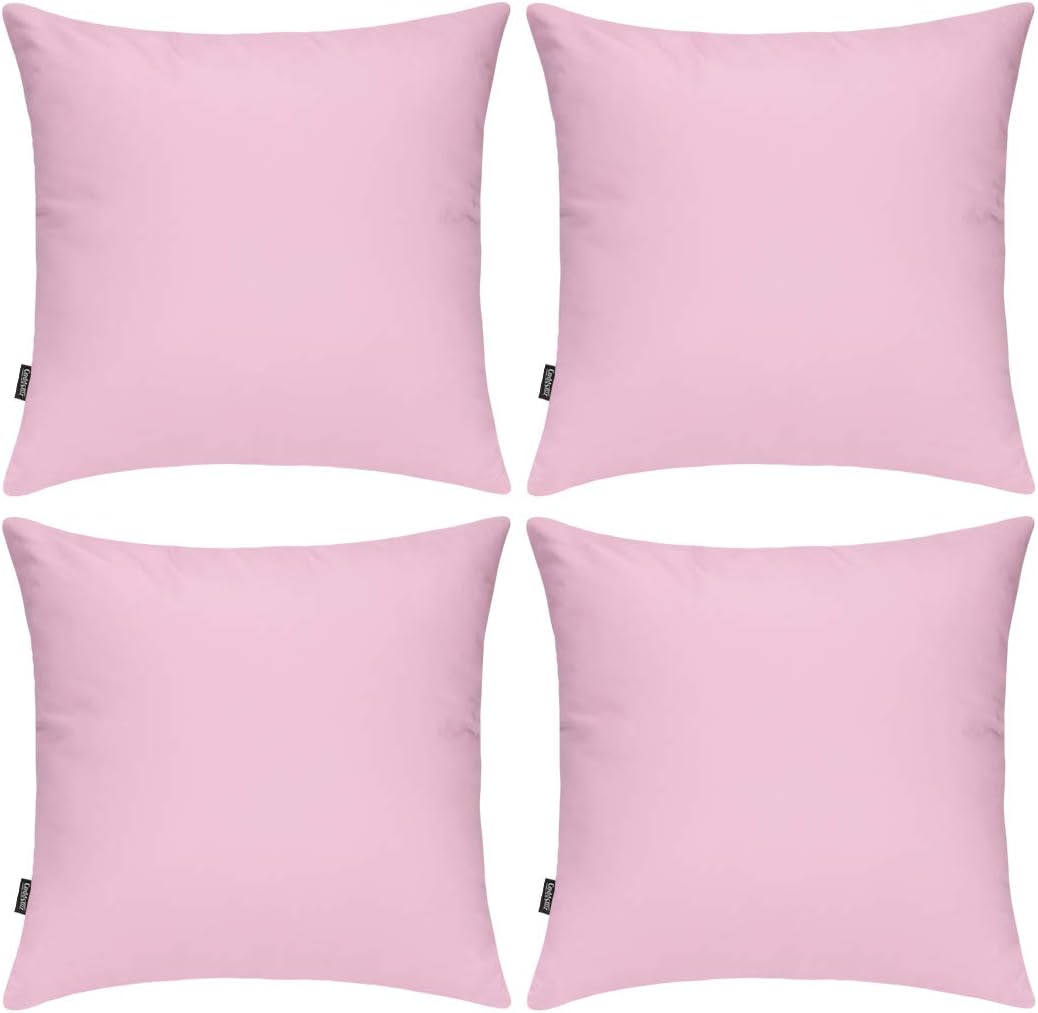 4 Pack Decorative 100% Cotton Pillow Covers 16x16 Inch Square Cushion Cover Solid Throw Pillowcase for Home Bed Sofa (Pink, 4 Pack-16" x 16"/40x40cm)