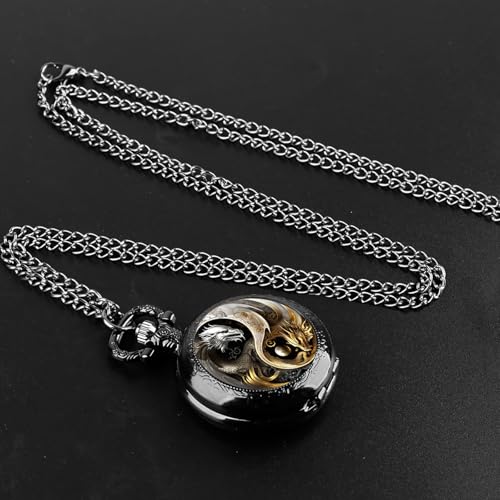 Vintage Pocket Watch for Women Men Graphic Design Quartz Pocket Watches with Chain Pendant Christmas Birthday Gift with Box (yin and yang dragon01) by YIHAOYH - Used condition - Image 5
