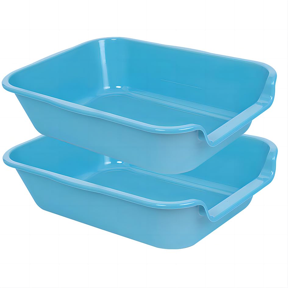 2 Pack Extra Large Dog Litter Box Pan Tray (ABS Material), Low Entry Jumbo Senior Litter Boxes for Multiple Kitten Big Cats, Pet Safe Indoor Dog Potty (Light Blue, 20" L x 15" W)