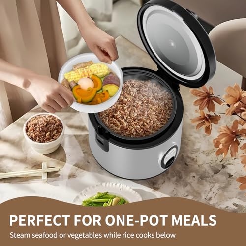 Image of Macook Stainless Steel Rice Cooker with Steamer, 4-Cup Uncooked (1.0L) /8-Cup Cooked, Electric Grain & Vegetable Cooker, Auto Keep Warm for Oatmeal, Soups & Multicooking