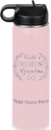 Miniatura 66 de LaserGram Botella de agua personalizada, World's Greatest Grandma, acero inoxidable de doble pared aislada al vacío con popote superior, regalo