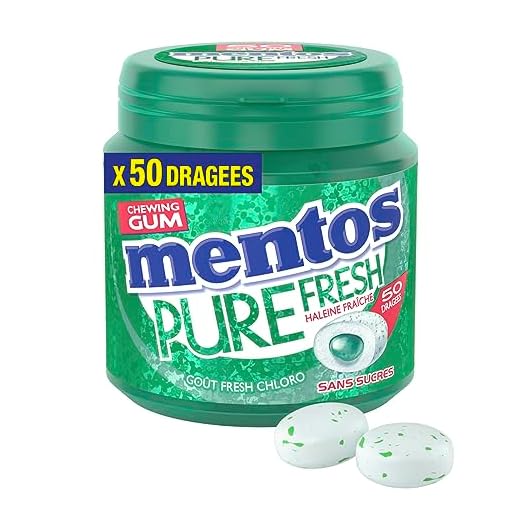 MENTOS GUM Chewing-Gum Mentos Pure Fresh Chloro - Chewing-Gum Sans Sucres - Dure Longtemps - Haleine Fraîche - Boîte de 50 Dragées-100 gr