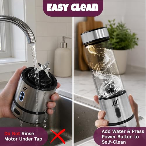 Image of NexLev Portable Blender | 6 Leaf Stainless Steel Blade Portable Blender for Smoothie and Juices Milkshakes & Ice Crushing | 3000 mAh Type C Rechargeable Battery | 450ml | PB-01 | Kitchen & Travel Use