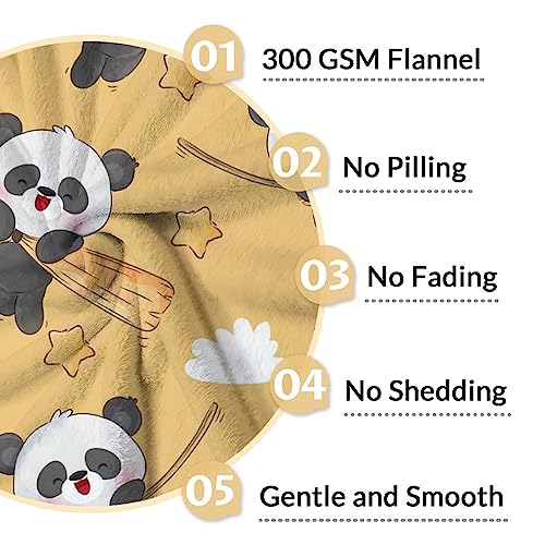 Panda Blanket Gifts - 50"x60" Cute Throw Blanket for Kids, Adults - Yellow Soft Fuzzy Blankets for Bed, Couch & Living Room