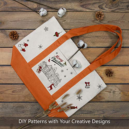 Image of TOPDesign 1-Pack Canvas Tote Bag with an External Pocket, Reusable Grocery Shopping Bag, Top Zipper Closure, Daily Essentials (Orange /Natural)