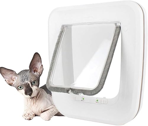 Puerta para mascotas para gatos y perros con bloqueo de 4 vías (tamaño exterior 10 x 9.6 pulgadas), puerta con solapa para gatos, puerta extragrande