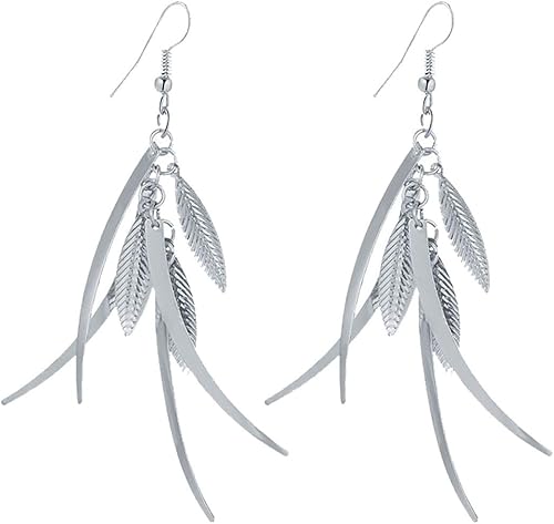 IDB - Pendientes de triple pluma, diseño de filigrana, color plateado y dorado