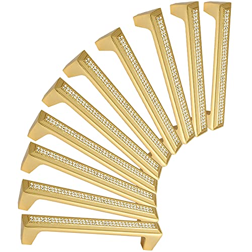 LANC Modern Cabinet Knobs and Pulls Shiny Drawer/Furniture Handles with Screws All Metal Stylish Kitchen Hardware 10 Pack, Gold, B202G128-P10