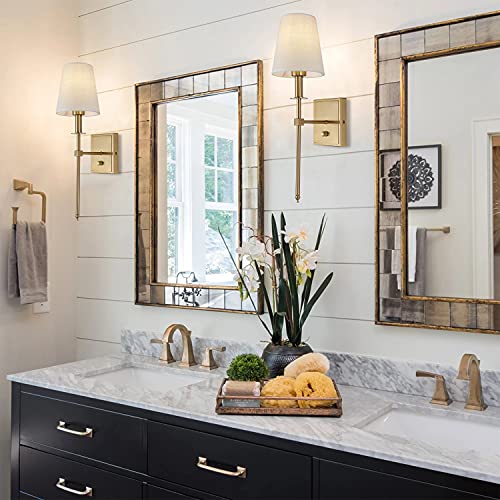 Rizzyluz Dimmable Wall Sconces Set Of 2 For Living Room Bedroom, Gold Wall Light With On Off Switch Linen Fabric Shade #TOP6