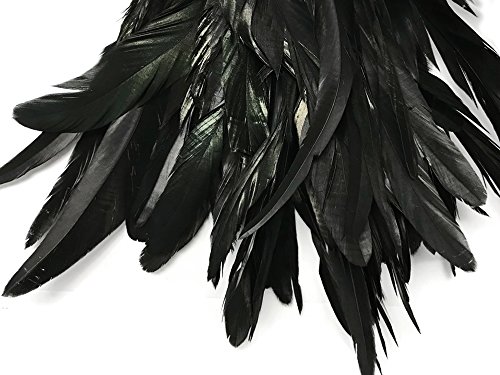 1 Yard - 10-12" Black Dyed Over Natural Coque Tails Long Feather Trim (Bulk) Halloween Carnival Costume Supply | Moonlight Feather #TOP5