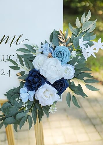 Artificial Dusty Blue Wedding Arch Flower Swags Set of 2 for Welcome Signs Floral and Wedding Reception Ceremony Decorations, White Flowers Decor - Image 5