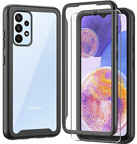 Coque pour Samsung Galaxy A23 4G, Antichoc Housse 360 degrés Full Body Protection Bumper Portable Robuste Transparent Intégrale Bumper Case Cover pour Samsung A23 4G vec Verre Trempé Protection écran Cover