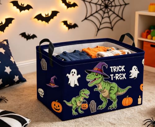Image of Rectangle Kids Baskets Halloween dinosaur Basket Cute Storage Bin Fish Box for Room Decor Gift Basket(Halloween dinosaur)