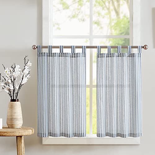 jinchan Tab Top Linen Kitchen Curtains 36 Inches Striped Tier Curtains Farmhouse Modern Cafe Style Small Window Treatments Airy Light Filtering Rod Po