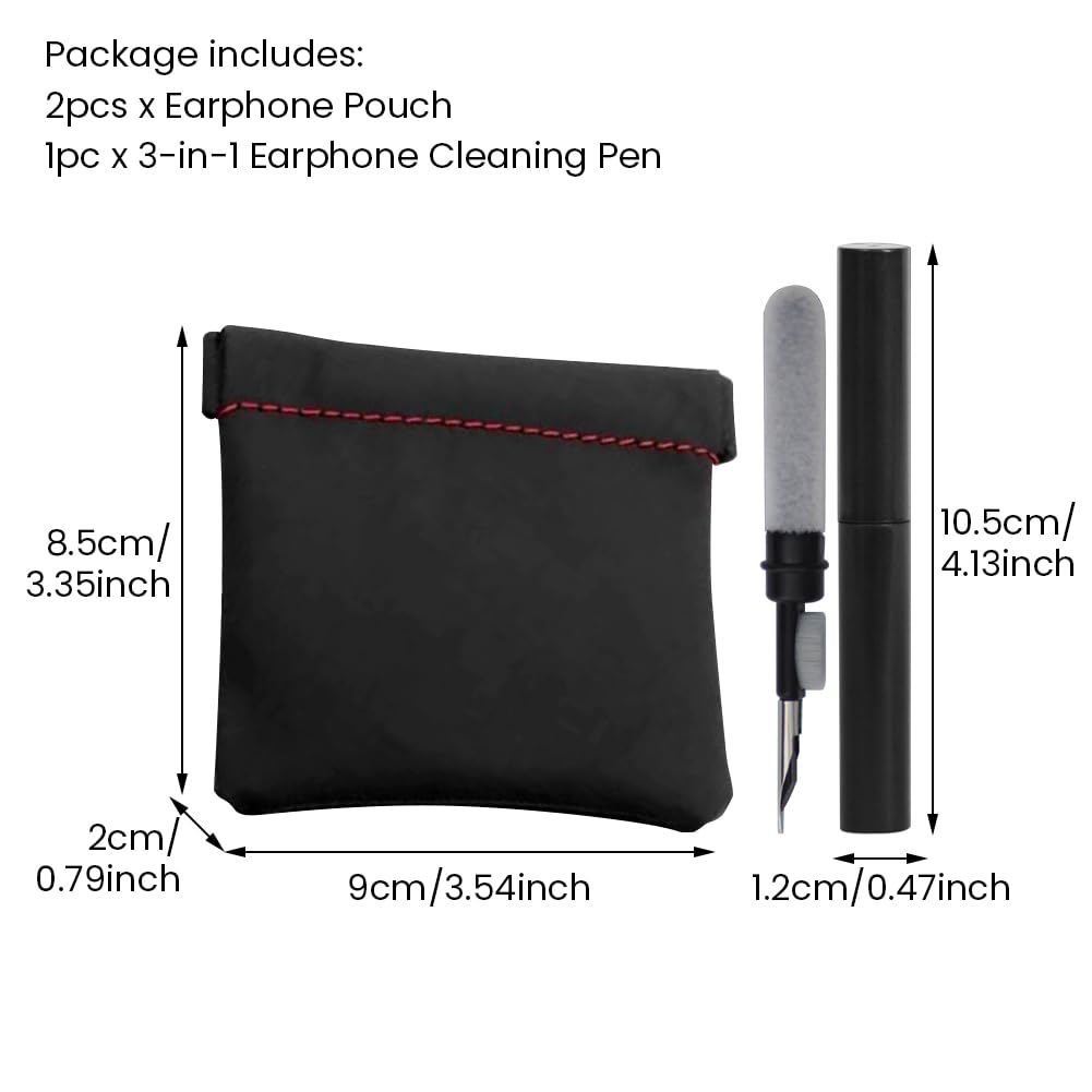 2pcs Earphone Pouch PU Leather Headphone Organizer Bag with 1pc Earphone Cleaning Pen, for Storing Headphones Coins, Keys - Image 2