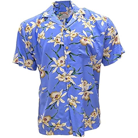 Paradise Found Men's Hawaiian Shirt - Star Orchid Periwinkle | 100% Rayon, Button Down, Made in Hawaii, Summer Aloha Beach Wear Cover