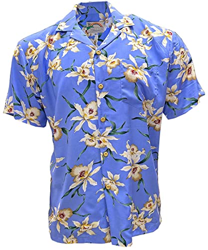 Paradise Found Men's Hawaiian Shirt - Star Orchid Periwinkle | 100% Rayon, Button Down, Made in Hawaii, Summer Aloha Beach Wear