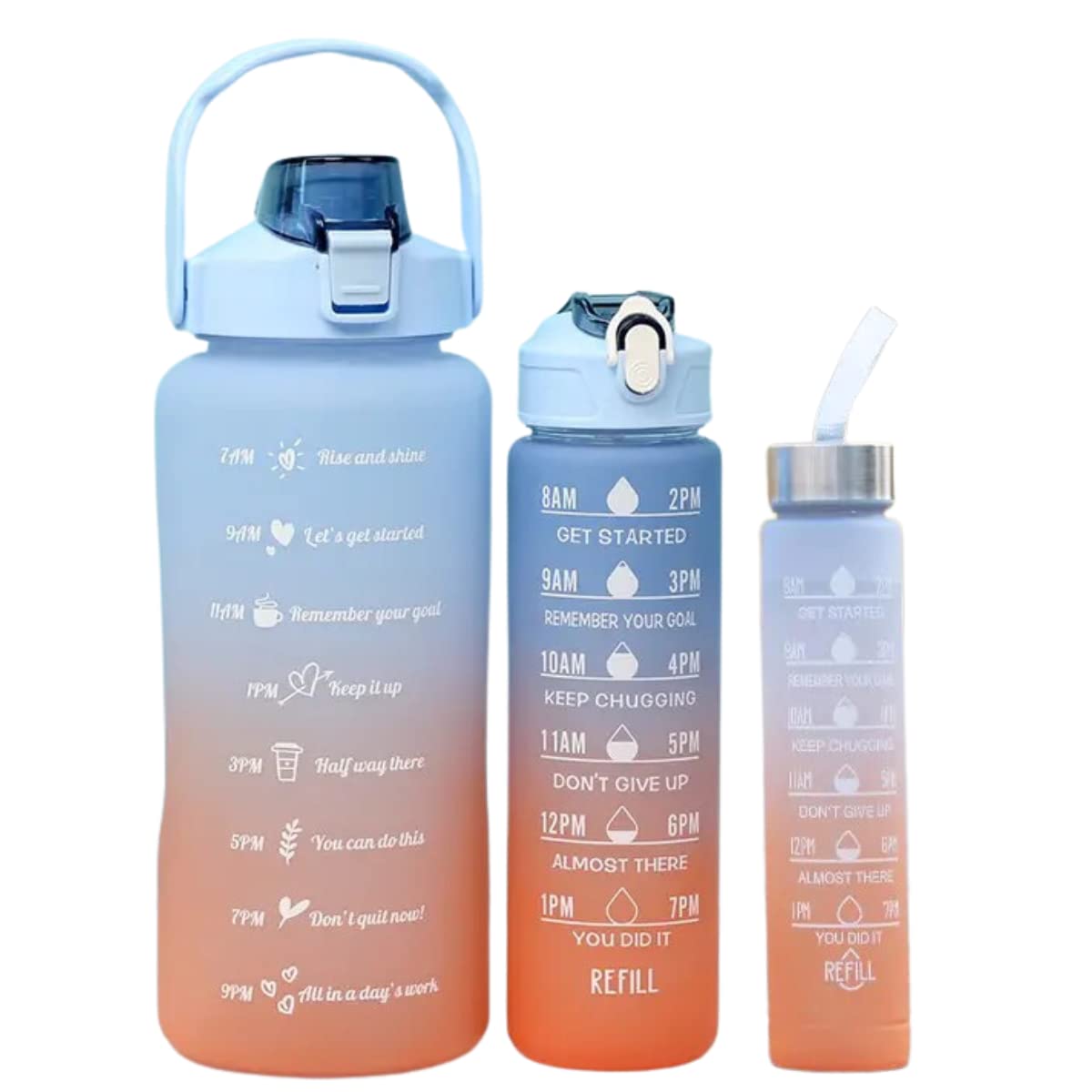 Kit 3 Garrafa De Água Squeeze Galão 2l Litros Motivacional Academia Colorida Antivazamento 3D Tie Dye Frases Português (Azul Claro)