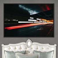 Framed Canvas Wall Art Light Exposure Colorful Industrial Lights Multicolor Neon Photography Places Portrait Realism - 16x24 inches