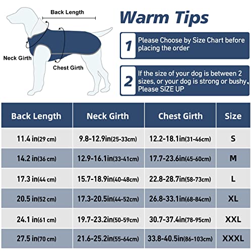 Alagirls Windproof Warm Large Dog Coat, Soft Reflective Dog Winter Jacket, Thick Padded Dog Clothes Pet Apparel For Cold Weather, Navy Xxxl #TOP2