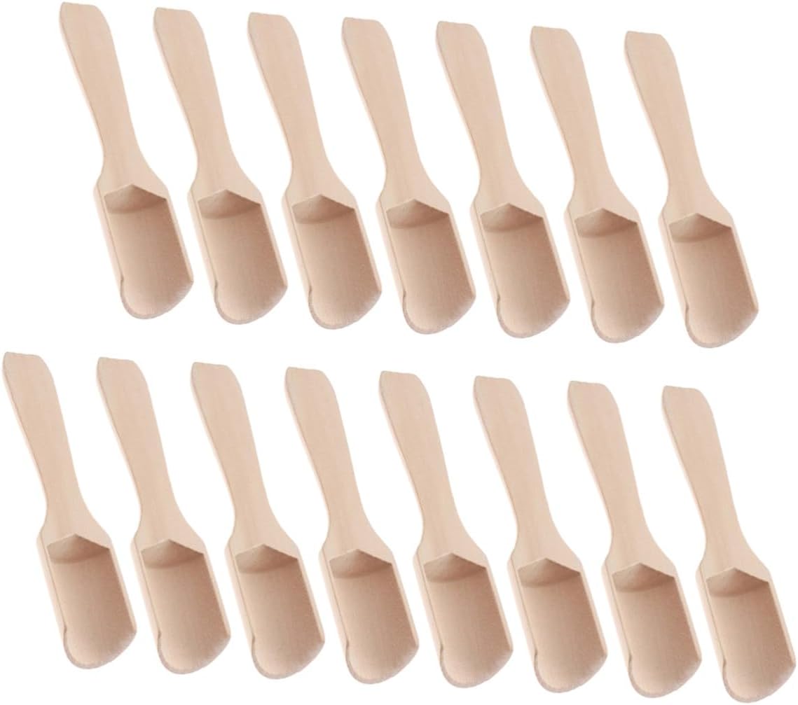 COLLBATH 15pcs Wooden Tea Shovel and Salt Scoop Set, Flat Handle Wooden Scoop 2.8x11cm, Tea Accessories Spoon for Kitchen and Dining Use