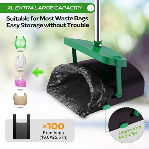 Image of UPSKY 33.4 inch Dog Pooper Scooper Swivel Bin & Rake Kit with 100 Waste Bags | Long Handle Heavy Duty Pet Poop, Stainless Steel, Easy to Install, Odor-proof Lid for All Dog Sizes-Yard /Lawn /Outdoor Use