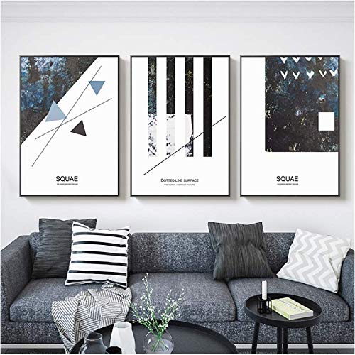 Art mural toile noir et blanc géométrique abstrait moderne pour salon 50x70cm sans cadre