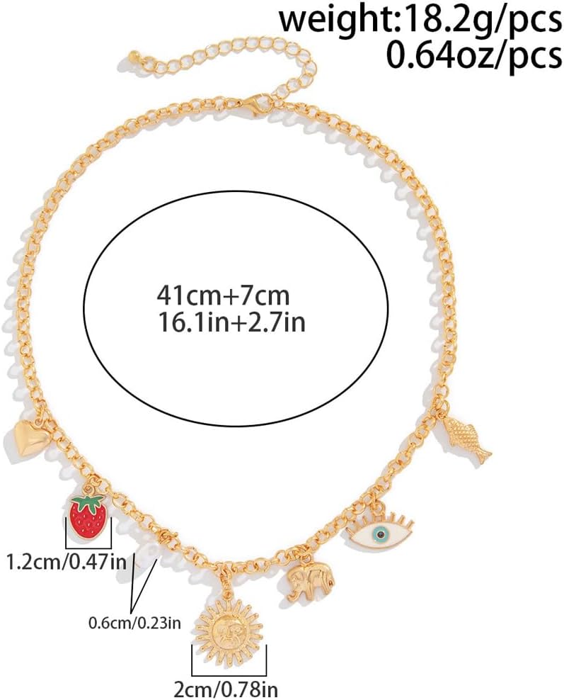 Gold Charm Necklace for Women Dainty Pearl Heart Choker Necklace Adjustable Sun Evil Eye Paperclip Chain Necklace Trendy Cowgirl Jewelry Presents - Image 3