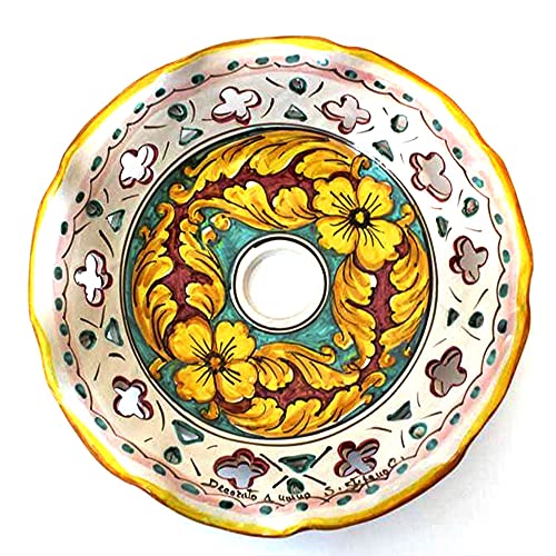 Coppa grande 30 cm in ceramica siciliana Santo Stefano di Camastra attacco grande E27 ricambio per lampadario sospensione decoro giulia