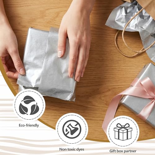 Image of Bobobag 100 Sheets Silver Tissue Paper,14 inchX20 inch Metallic Tissue Paper for Gift Bags, Birthday Anniversary Christmas Tissue Gift Wrapping, Holiday Decoration & Arts Craft
