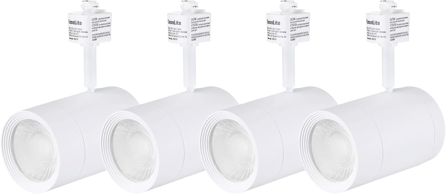 LEONLITE Retail Pro Series 17.5W LED H Track Lighting Heads, ETL Listed, Commercial Dimmable H Track Light Heads for Store Shop Restaurants, CRI90 Track Lighting, 3000K, Matte White, Pack of 4