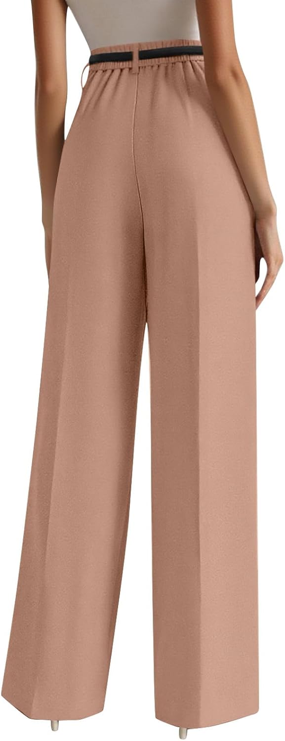 Work Pants Women Baggy Stretchy High Waisted Casual Slacks Business Work Office Long Pants Belted with Pockets