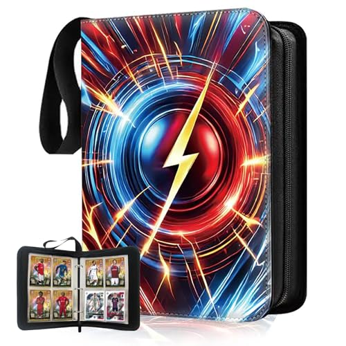 PungKhoi Album da collezione con 50 pagine, 400 tasche, in pelle PU impermeabile, chiusura lampo, raccoglitore per carte di credito portatile per collezionisti e bambini compleanno (flash)