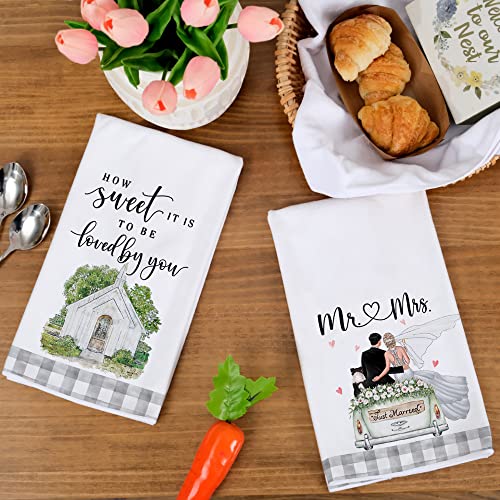 Geeory Wedding Kitchen Towels For Home Decor Bride And Groom Dish Towels 18X26 Inch Ultra Absorbent Bar Drying Cloth Hand Towel For Bathroom Party Home Decorations Set Of 2 #TOP1